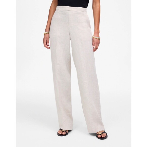 MADEWELL The Easy Pull-On Pant 100% Linen M Oat Elastic Waist Relax Straight B24 - Picture 1 of 6